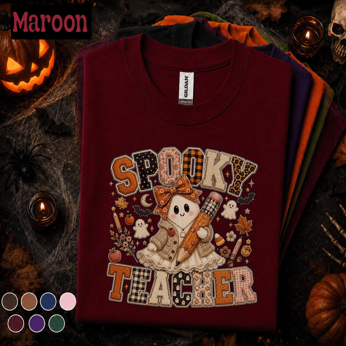 Spooky Teacher Halloween Shirt, Cute Ghost Teacher Tee, Retro Fall Classroom Shirt, Halloween Educator Gift, Pumpkin School Teacher Tee