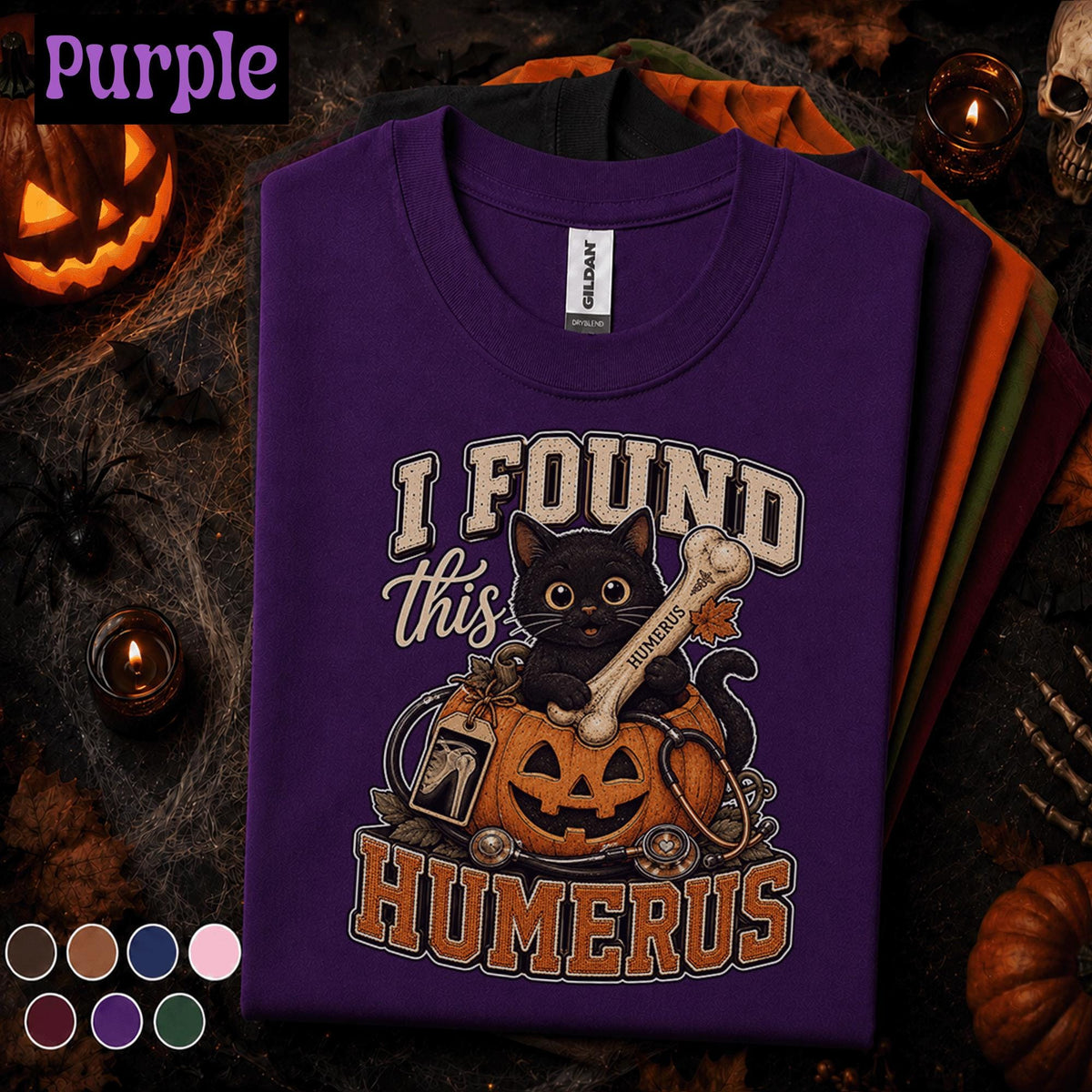 I Found This Humerus Halloween Shirt, Cute Black Cat Pumpkin Tee, Funny Orthopedic Nurse Shirt, Spooky Medical Humor Gift for Nurses
