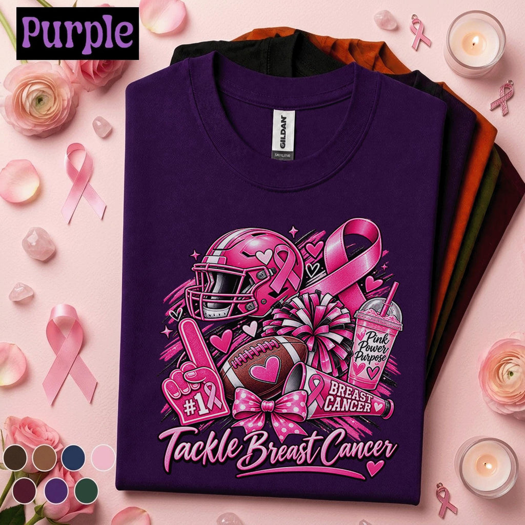 Breast Cancer Awareness Football Shirt, Tackle Breast Cancer Tee, Pink Ribbon Game Day Shirt, Football Mom Support Team Pink October Gift
