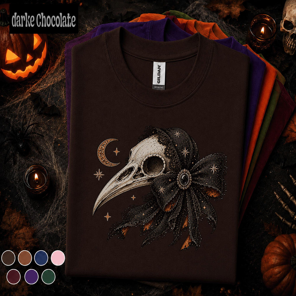 Gothic Raven Skull Halloween Shirt, Celestial Crow T Shirt, Spooky Season Tee, Dark Witchy Shirt, Halloween Goth Gift for Women