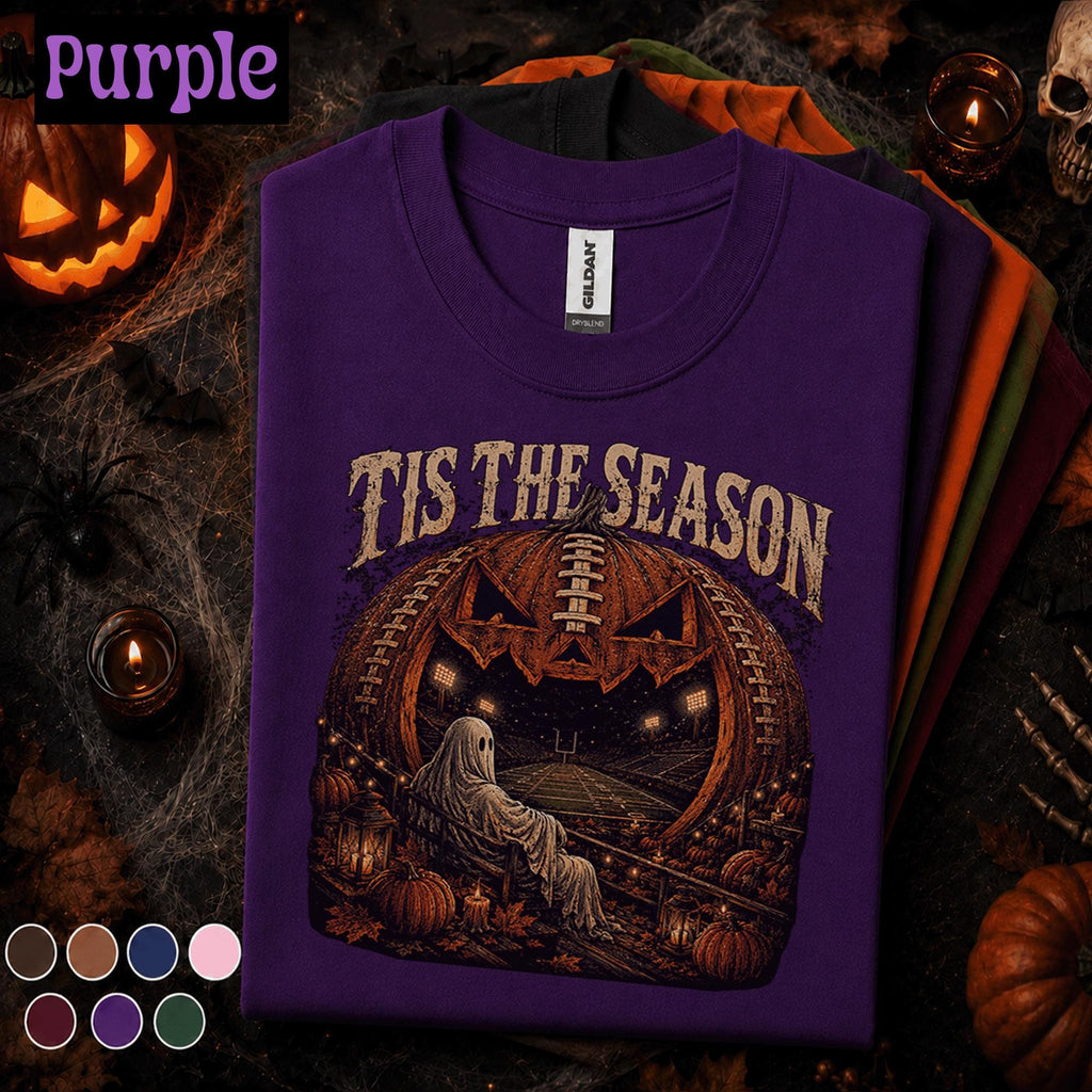 Tis the Season Football Halloween Shirt, Spooky Football Ghost Tee, Pumpkin Stadium T Shirt, Fall Game Day Top, Halloween Sports Gift