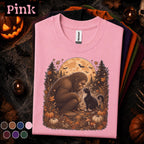 Bigfoot Halloween Shirt, Sasquatch Black Cat Tee, Full Moon Cryptid, Spooky Forest Fall Shirt, Pumpkin Halloween Gift for Cat Lovers