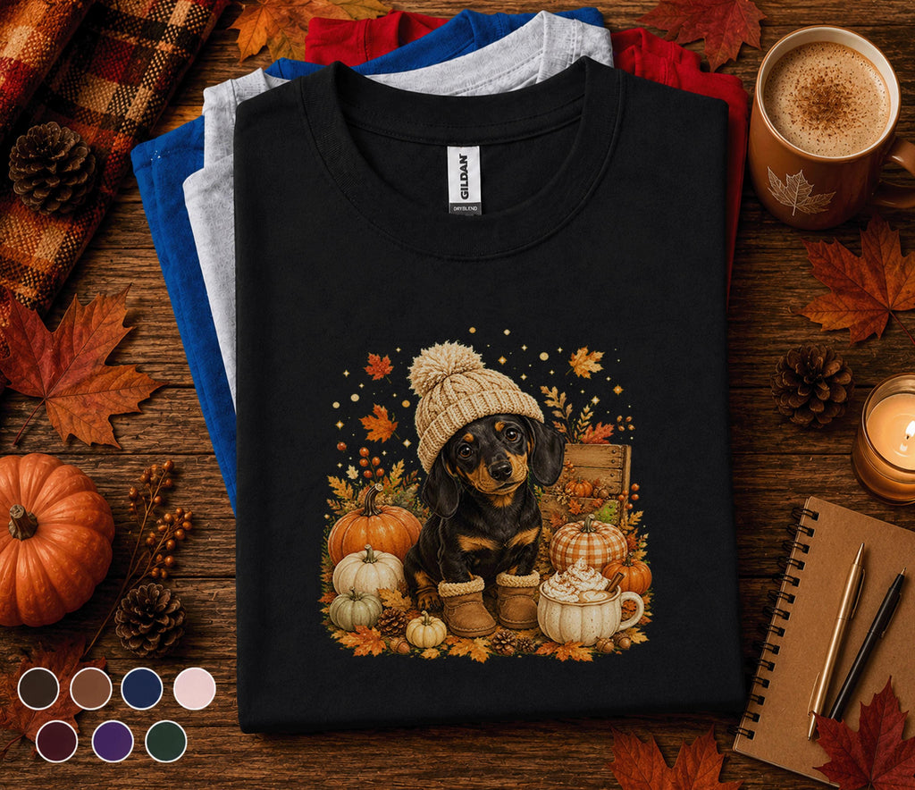 Cute Dachshund Fall Shirt, Cozy Autumn Wiener Dog Pumpkin Tee
