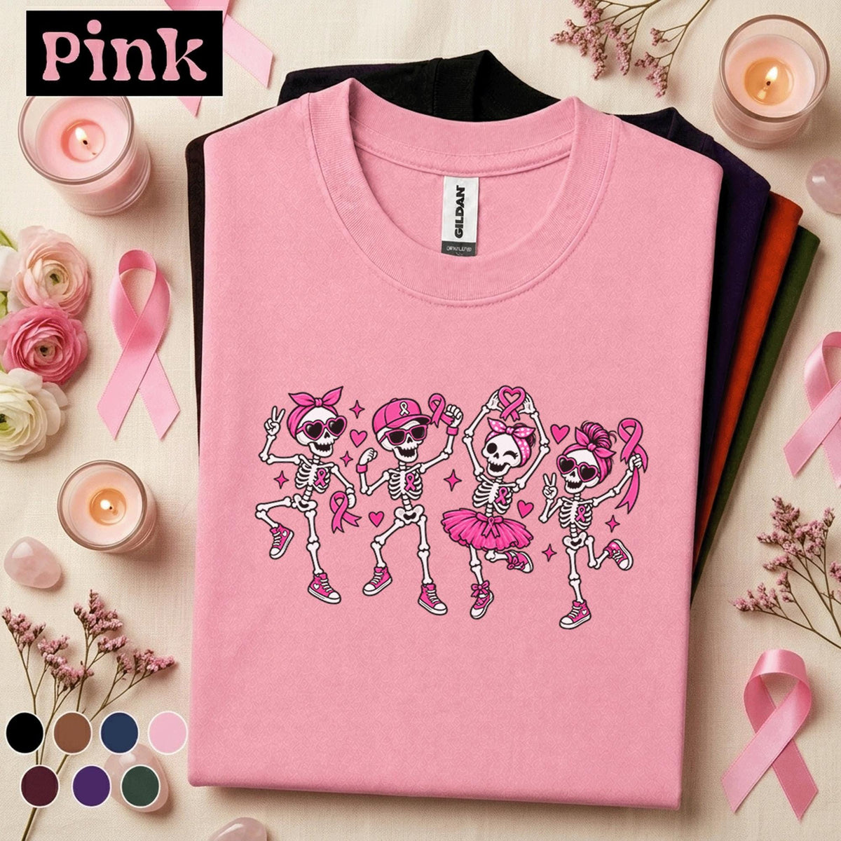 Breast Cancer Awareness Shirt, Pink Ribbon Skeleton Tee