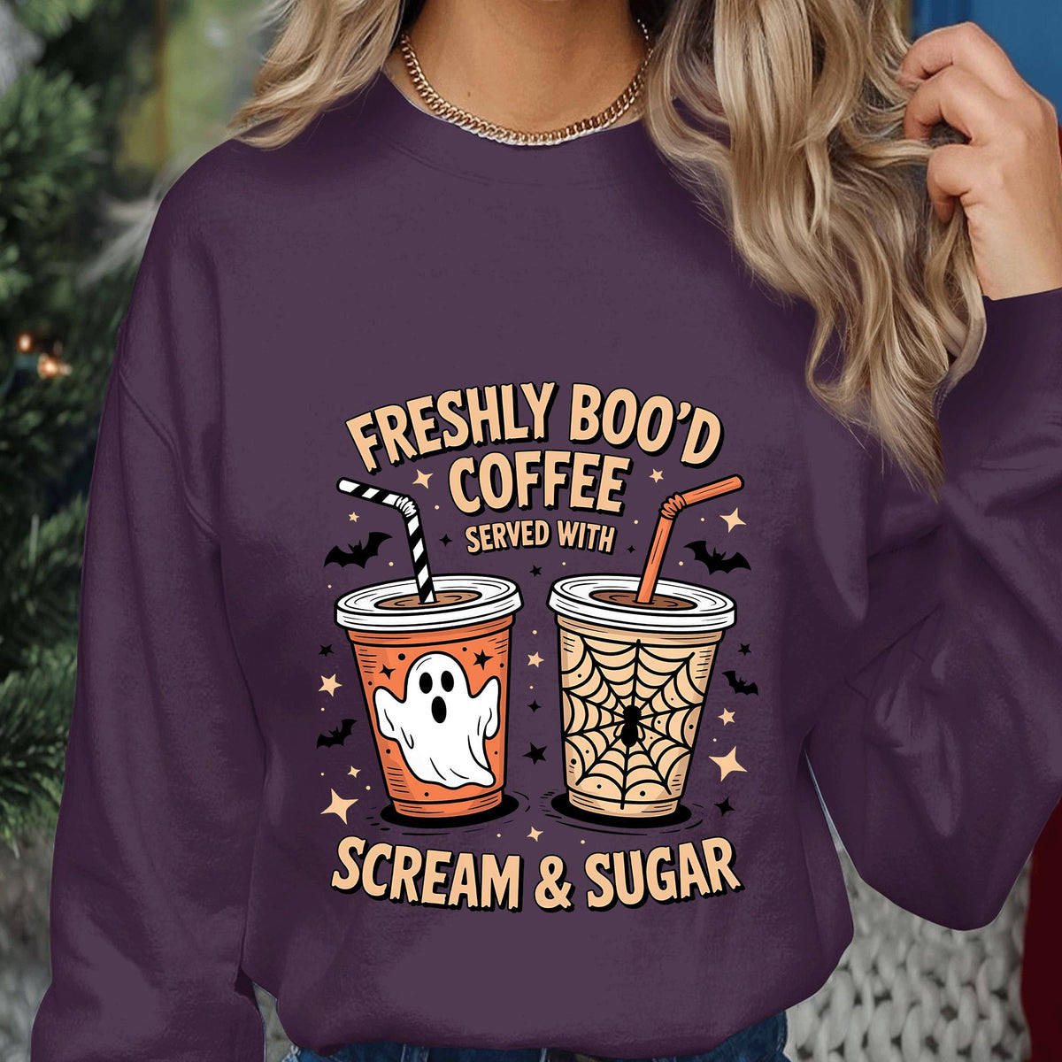 Freshly Boo’d Coffee Shirt, Funny Halloween Ghost Pumpkin Halloween Coffee Lover Tee, Spooky Barista Shirt With Scream And Sugar Sweatshirt