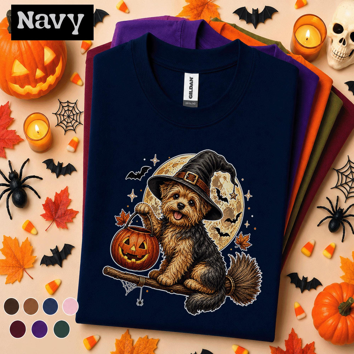 Yorkie Halloween Shirt, Witch Dog Pumpkin Tee, Cute Yorkshire Terrier Halloween Gift, Spooky Dog Mom Shirt, Puppy Tee