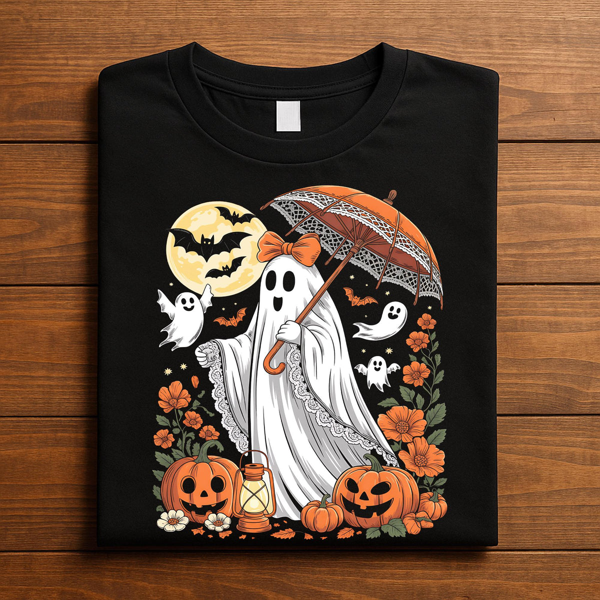 Vintage Ghost Umbrella Shirt, Cute Spooky Halloween Spirit Tee