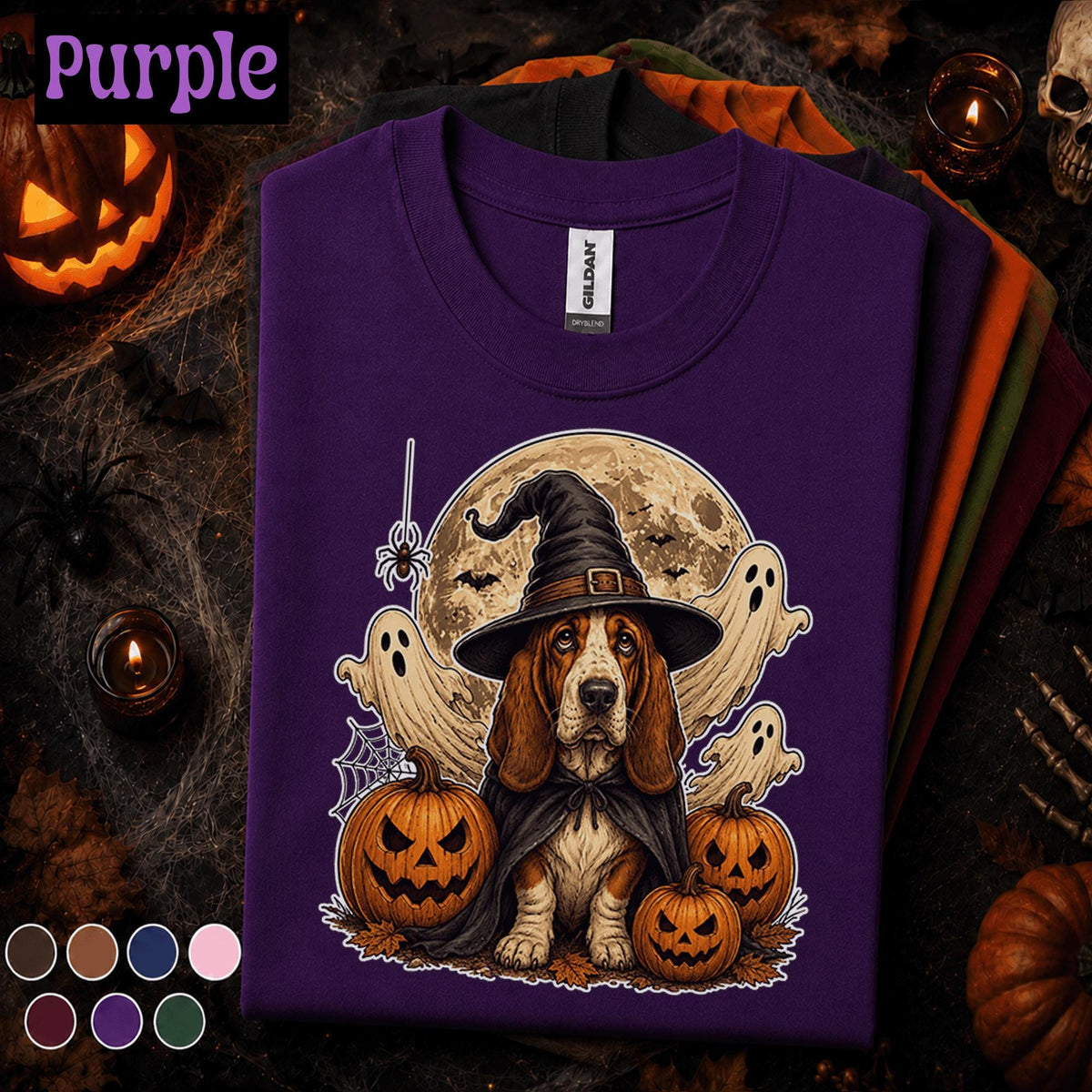 Basset Hound Halloween Shirt, Witch Dog Pumpkin Tee, Spooky Ghost Dog Shirt, Cute Halloween Pet Lover Gift, Fall Witchy Tee