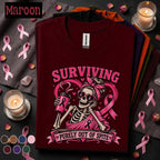 Breast Cancer Survivor Shirt, Surviving Purely Out of Spite Tee, Pink Ribbon Skeleton Shirt, Funny October Awareness Gift for Women