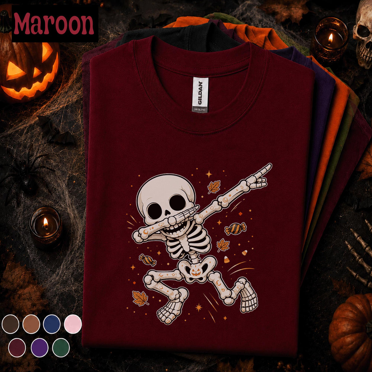Dabbing Skeleton Halloween Shirt, Funny Spooky Season Tee, Cute Skeleton Shirt, Kids Youth Boys Halloween Gift, October Party Tee