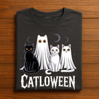 Catloween Shirt with Black Cat and Ghost Cats Sweatshirt, Cute Spooky Cat Lover Halloween Tee