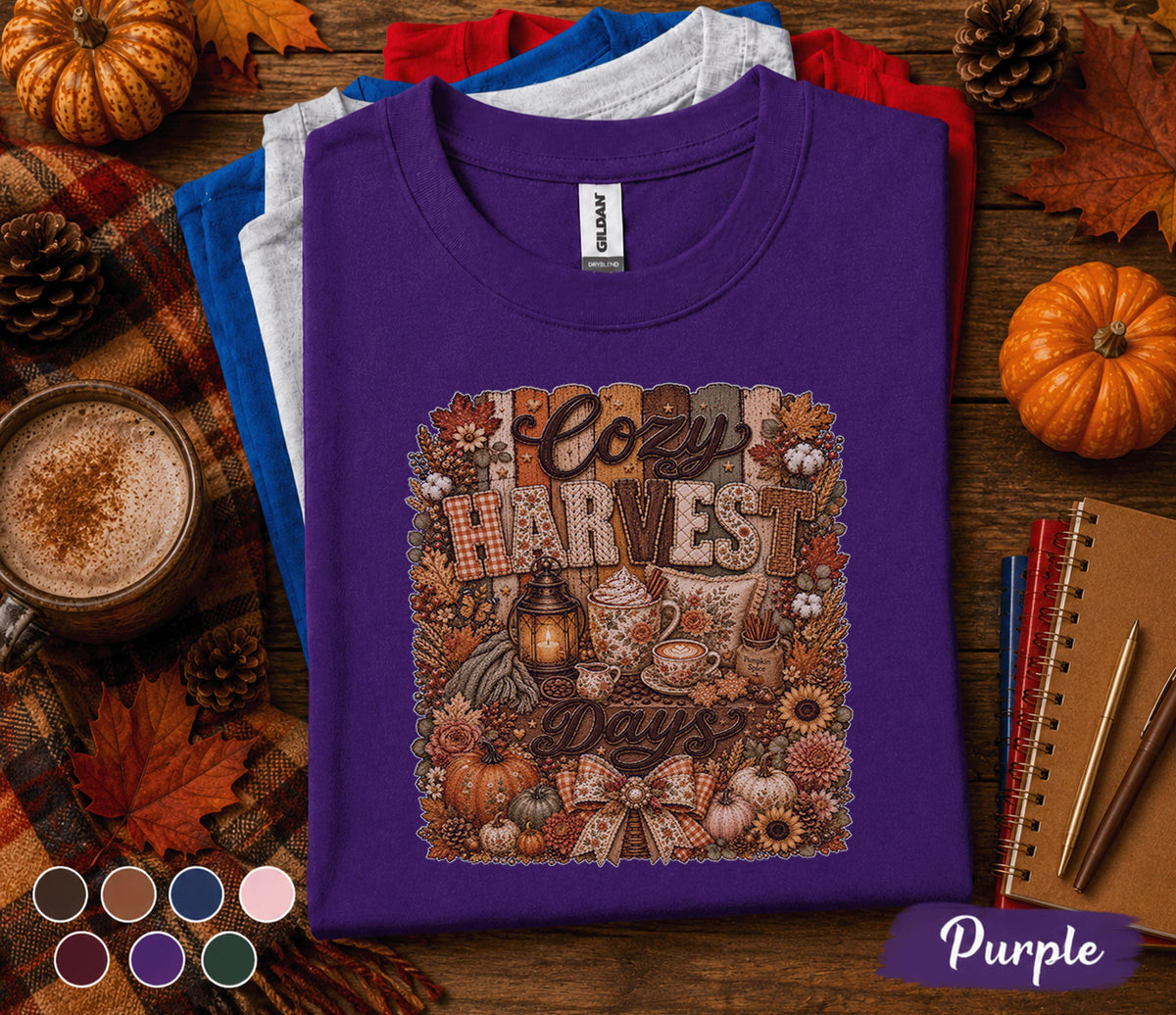 Cozy Harvest Days Shirt, Fall Coffee Lover Tee, Autumn Pumpkin Shirt, Thanksgiving Outfit, Rustic Cozy Season Sweatshirt Gift