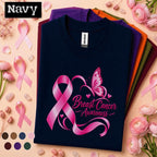 Breast Cancer Awareness Shirt, Pink Ribbon Butterfly Tee, October Pink Out Shirt, Inspirational Cancer Support Awareness Gift for Women