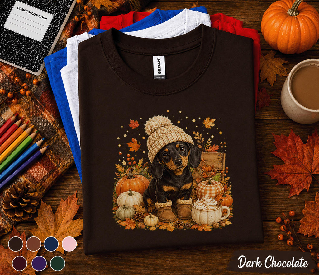 Cute Dachshund Fall Shirt, Cozy Autumn Wiener Dog Pumpkin Tee, Doxie Lover Sweatshirt, Thanksgiving Puppy, Dog Mom Gift, Fall Coffee Shirt