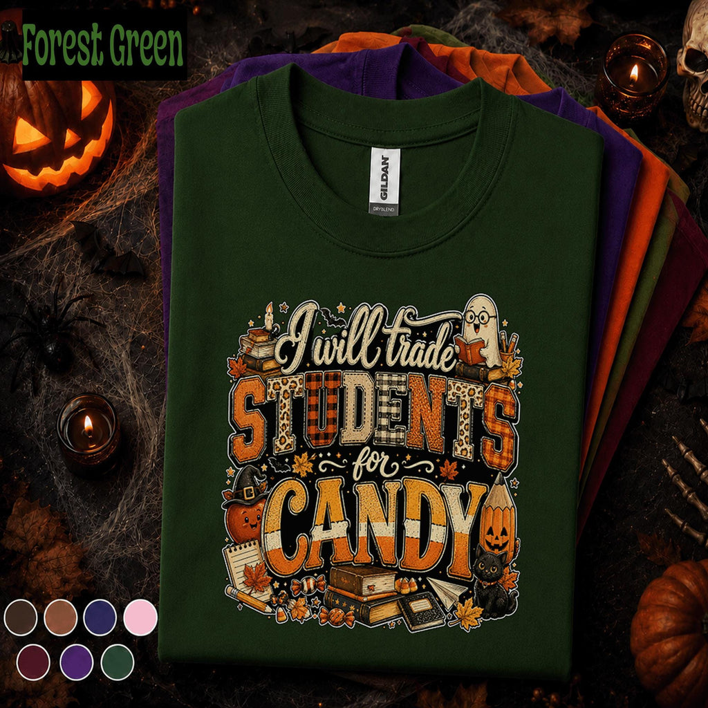 I Will Trade Students for Candy Shirt, Funny Teacher Halloween Tee, Spooky Classroom Ghost Shirt, Fall School Teacher Halloween Gift Tee