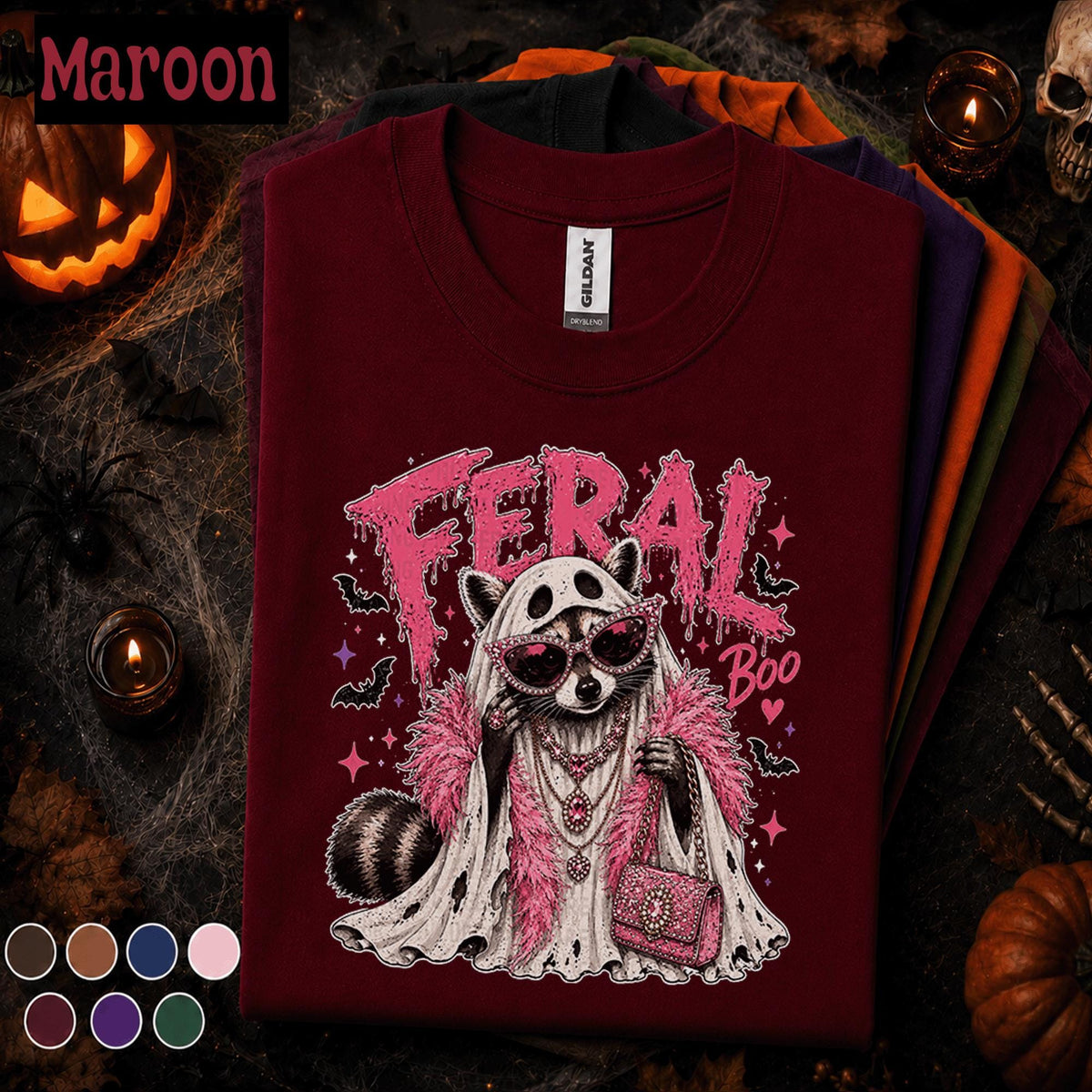 Feral Boo Raccoon Halloween Shirt, Pink Ghost Raccoon Tee, Funny Trash Panda T Shirt, Spooky Glam Halloween Tee, Raccoon Gift