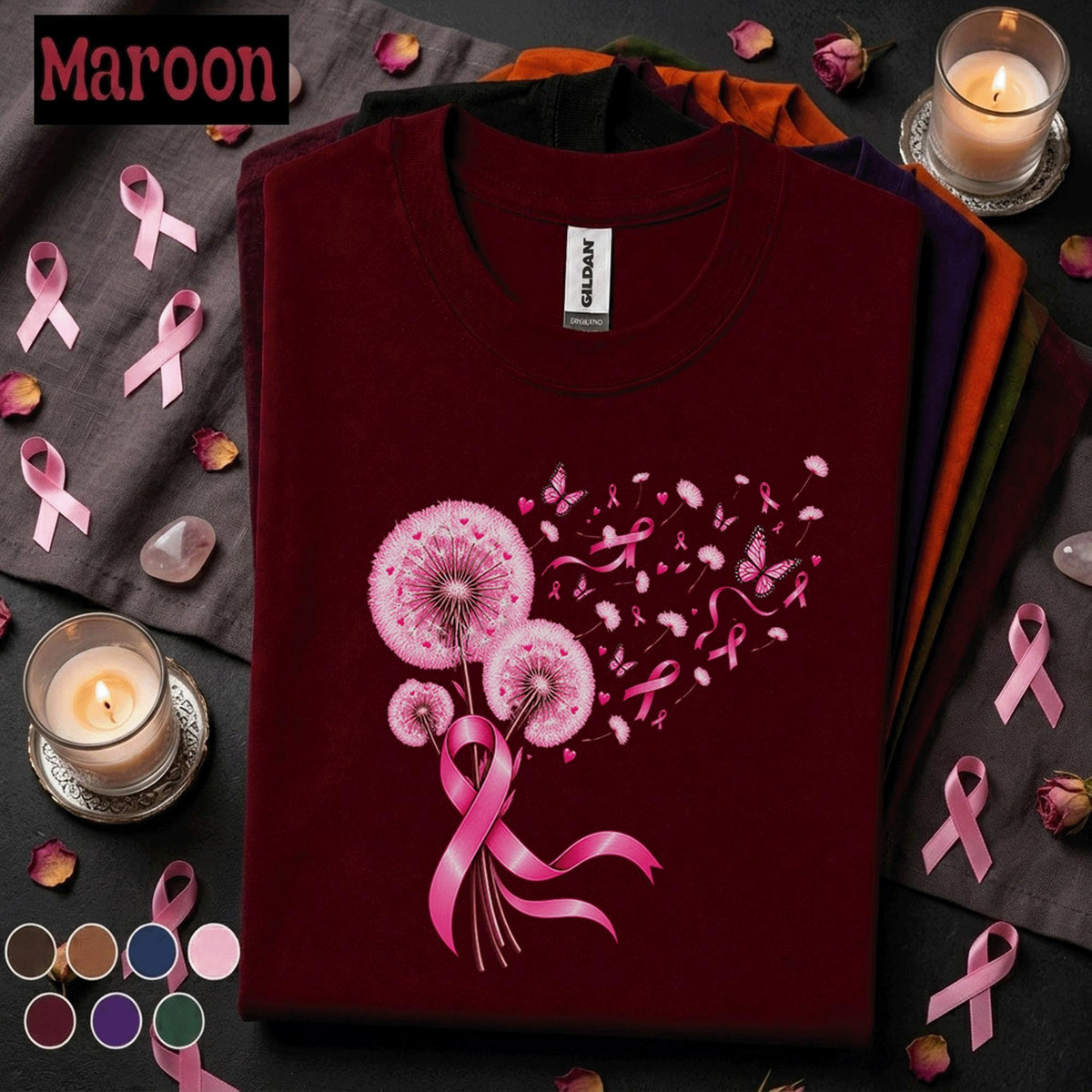 Breast Cancer Awareness Shirt, Pink Ribbon Dandelion Tee, Butterfly Hope Support Shirt, October Survivor Fighter Gift for Women & Mom