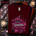Breast Cancer Survivor Witch Shirt, Pink Ribbon Halloween Tee, Cancer Warrior Gift for Women, Spooky October Awareness Shirt, Witchy Tee