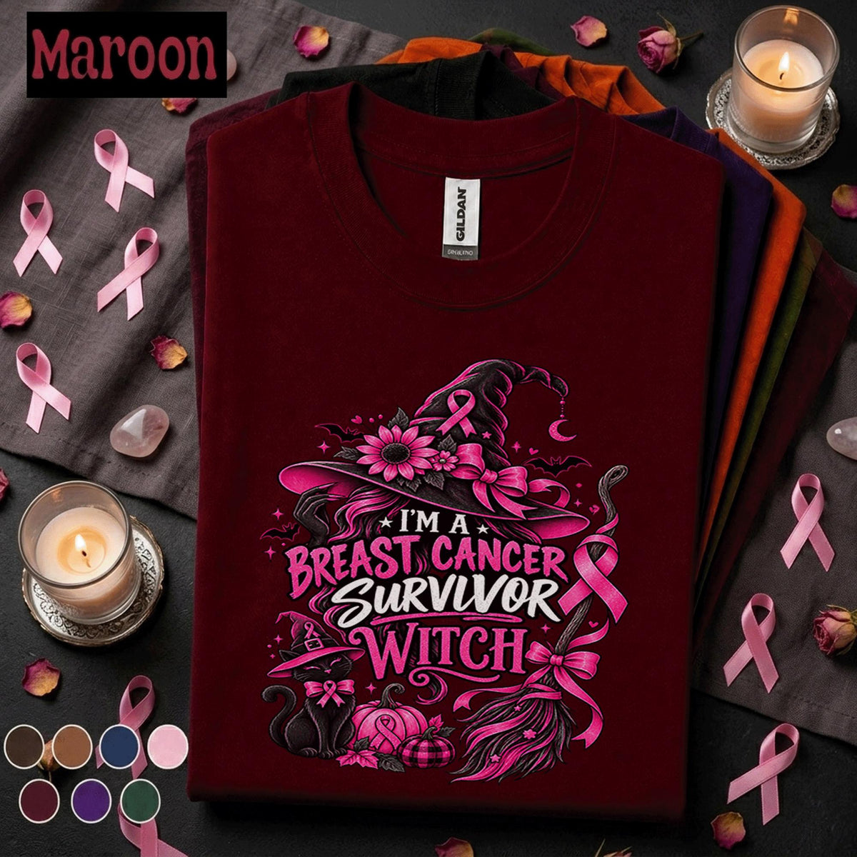 Breast Cancer Survivor Witch Shirt, Pink Ribbon Halloween Tee, Cancer Warrior Gift for Women, Spooky October Awareness Shirt, Witchy Tee