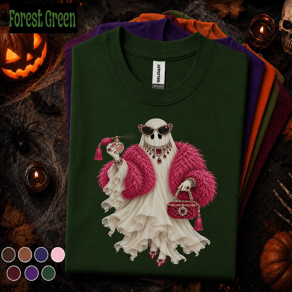Glam Ghost Halloween Shirt, Pink Fashionista Ghost Tee, Luxury Spooky Season Shirt, Girly Halloween, Fabulous Ghost Gift for Women