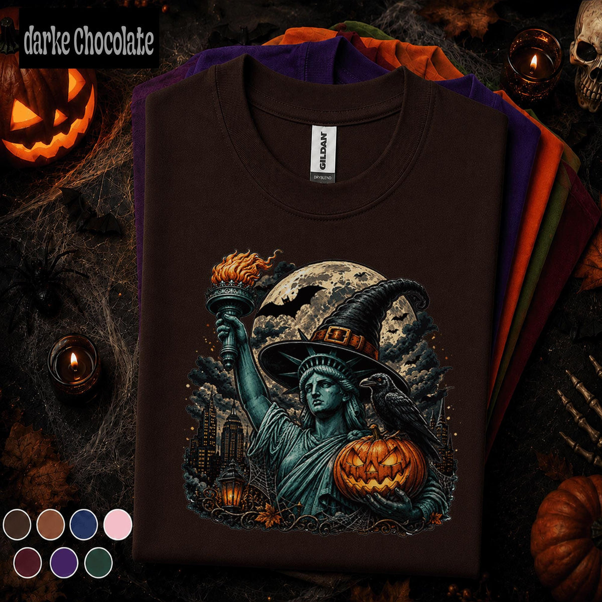 Statue of Liberty Halloween Shirt, Witch Hat T Shirt, Spooky New York Tee, Pumpkin Gothic Shirt, NYC Halloween Gift Tee