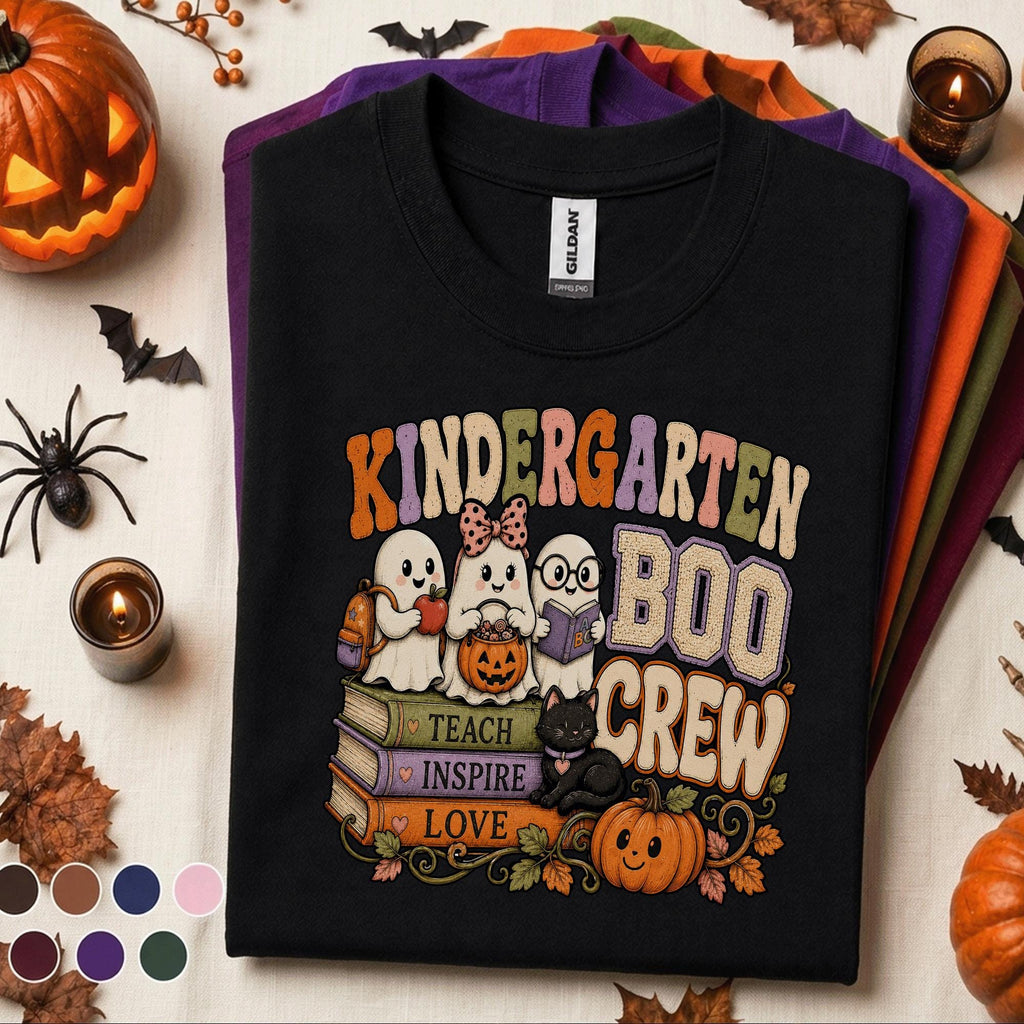 Kindergarten Boo Crew Halloween Shirt, Cute Ghost Teacher Tee