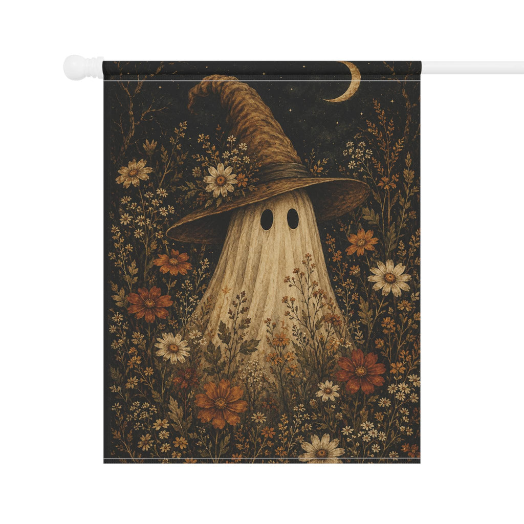 Ghost Witch Halloween Garden Flag, Floral Spooky Yard Decor, Witch Hat Ghost Flag, Vintage Autumn Halloween Outdoor Porch Decoration Fall