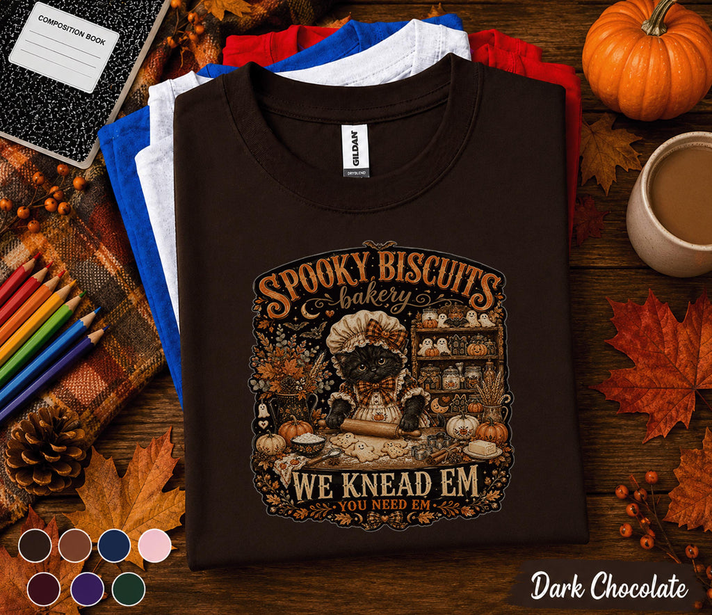 Spooky Biscuits Bakery Shirt, Halloween Black Cat Baker Tee, Cute Ghost Cookie T-Shirt, Witchy Baking Gift, Spooky Season Fall Shirt