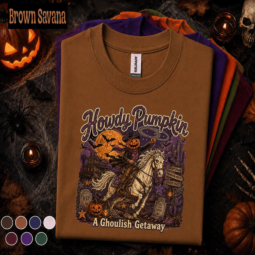 Howdy Pumpkin Halloween Shirt, Western Cowboy Pumpkin Tee, Spooky Rodeo T Shirt, Vintage Cowgirl Halloween Tee, Fall Gift