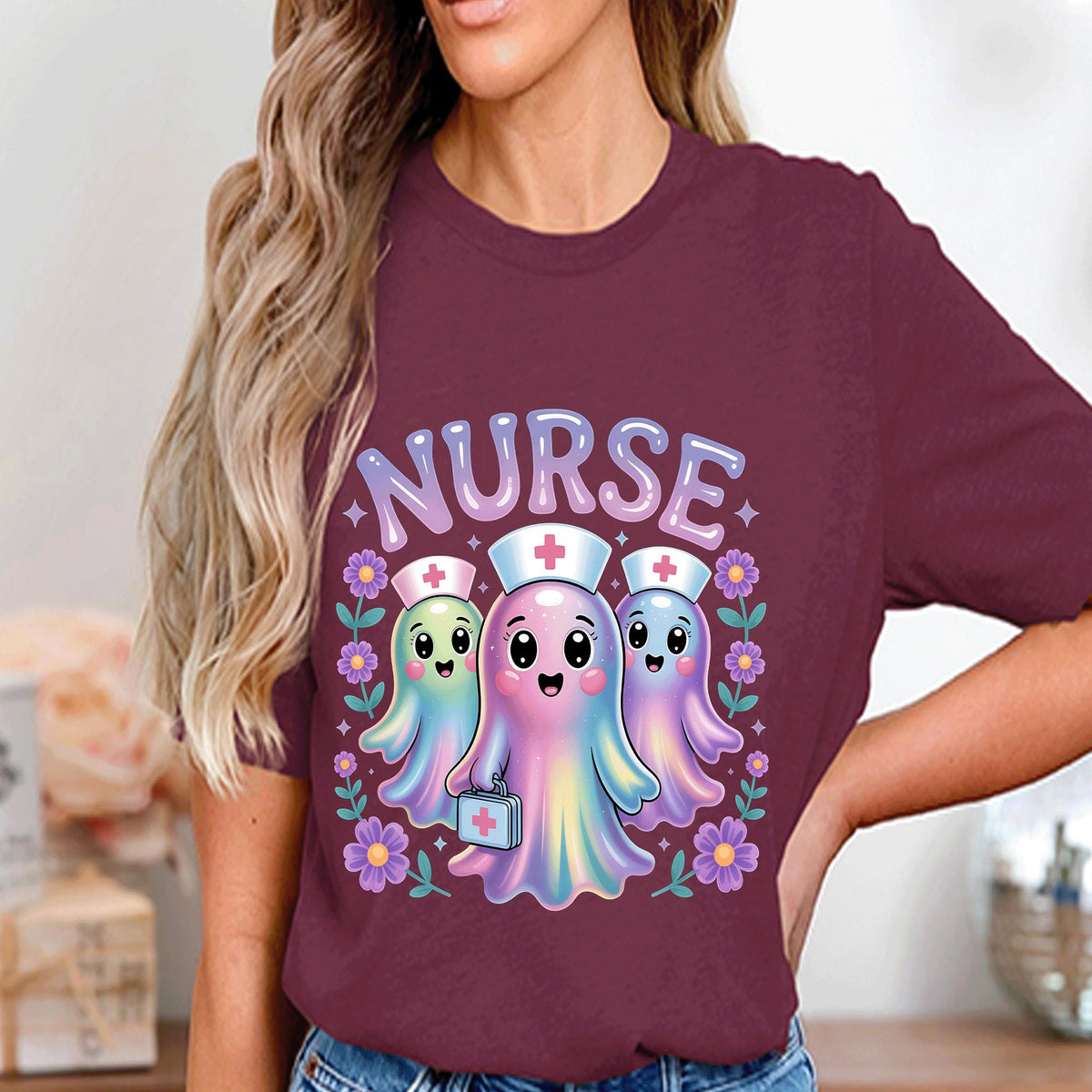 Halloween Nurse Ghost Shirt Halloween Pastel Ghosts Spooky Medical Tee Nurse Halloween Costume Outfit For Doctors Nurses And Healthcare