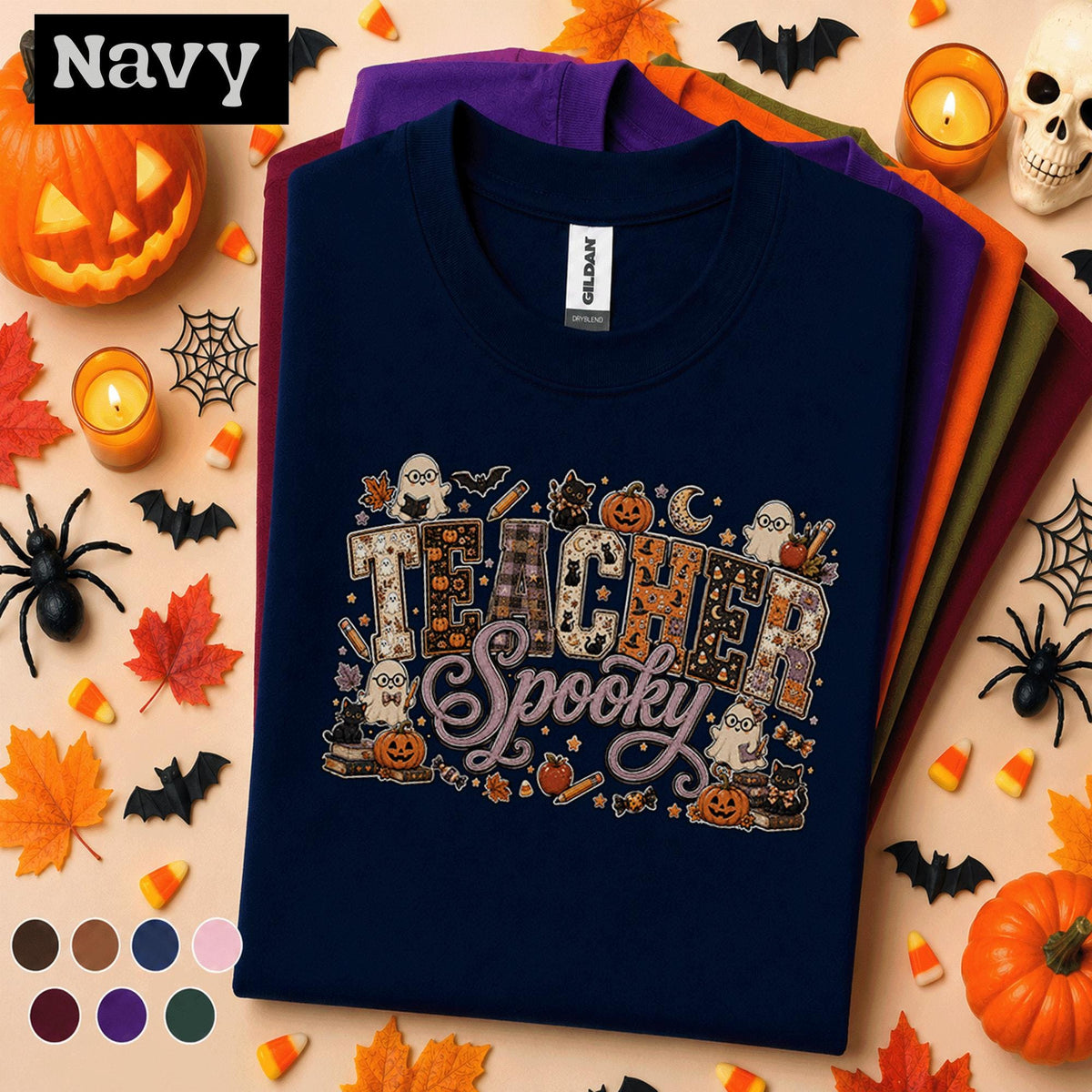 Teacher Spooky Halloween Shirt, Cute Ghost Pumpkin Teacher Tee, Retro School Halloween Shirt, Fall Classroom Gift for Teachers Women