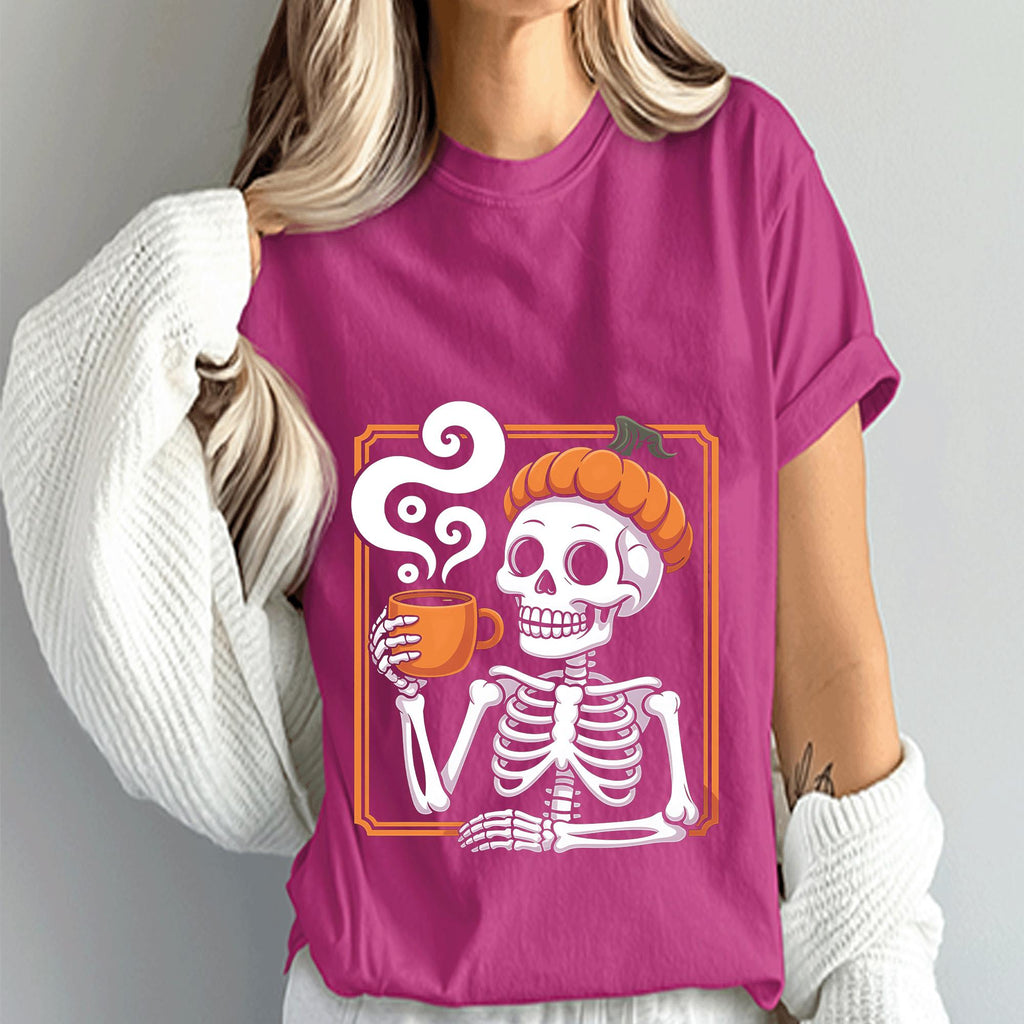 Pumpkin Skeleton Coffee Shirt, Spooky Halloween Skeleton Tee, Funny Fall Coffee Lover Sweatshirt, Halloween Skeleton Gift, Halloween Shirt