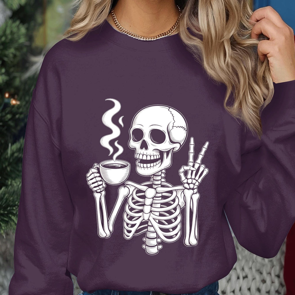Skeleton Coffee Shirt, Funny Halloween Skeleton Tee, Spooky Season Coffee Lover Sweatshirt, Halloween Coffee Gift, Coffee Halloween Shirt