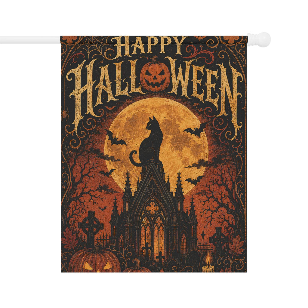 Black Cat Halloween Garden Flag, Gothic Full Moon Yard Decor, Happy Halloween Pumpkin Flag, Vintage Spooky Outdoor Porch Decoration