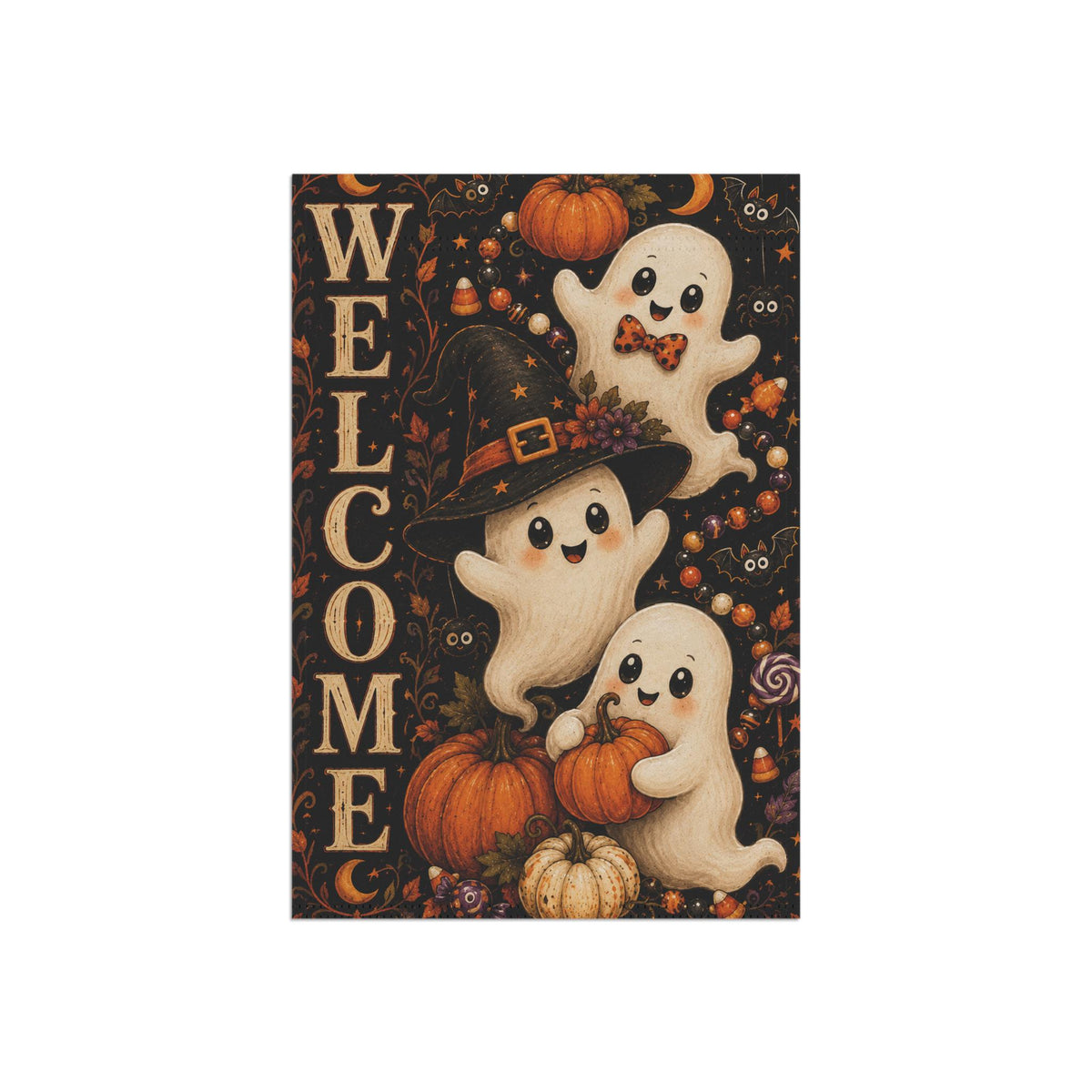 Cute Ghost Halloween Garden Flag, Welcome Witch Pumpkin Yard Decor, Spooky Ghost Outdoor Flag, Whimsical Halloween Porch Decoration