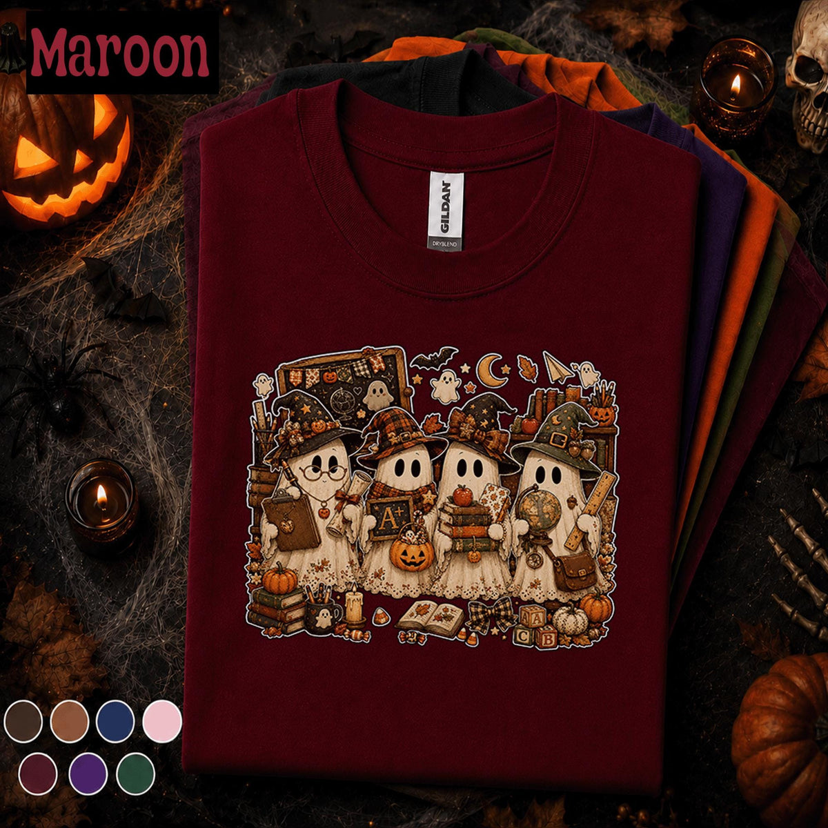 Cute Ghost Teacher Halloween Shirt, Spooky Classroom Teacher Tee, Fall Pumpkin School Shirt, Retro Halloween Gift for Teachers Women