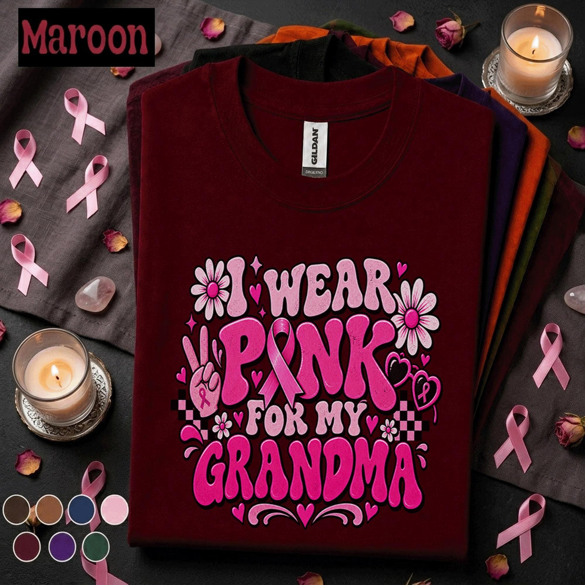 Breast Cancer Awareness Shirt, I Wear Pink for My Grandma Tee, Pink Ribbon Family Support Shirt, Grandma Cancer Fighter Gift for Women