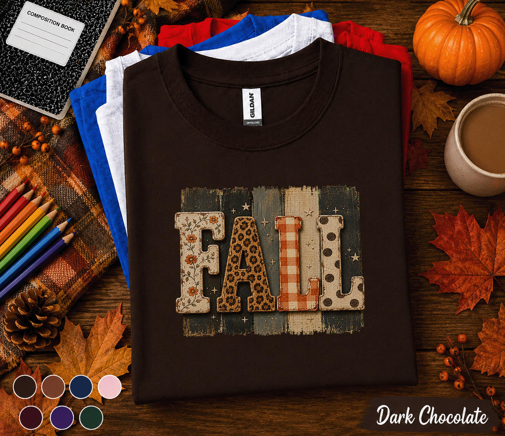 Fall Shirt, Rustic Autumn Tee, Cozy Fall Season T-Shirt, Leopard Plaid Floral Lettering, Pumpkin Patch Outfit, Thanksgiving Gift