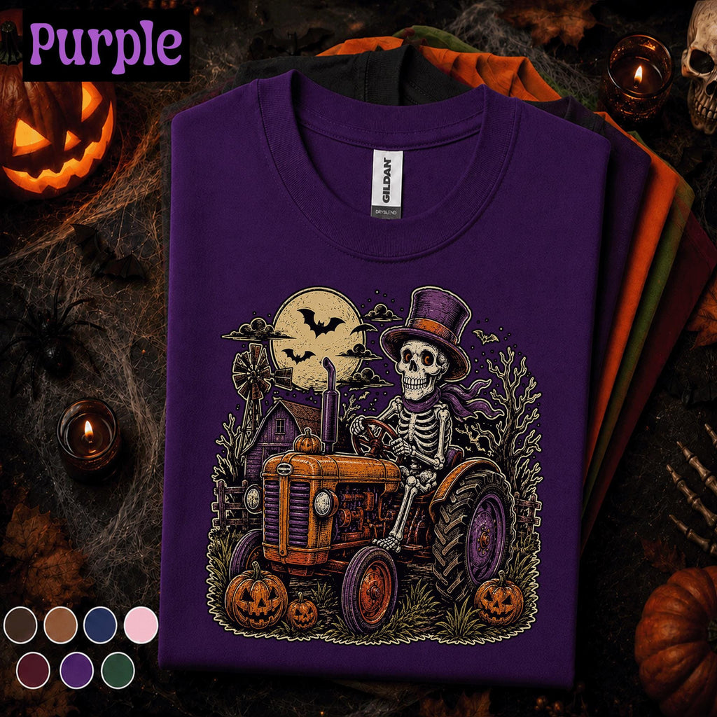 Skeleton Farmer Halloween Shirt, Spooky Tractor Tee, Vintage Farm Halloween T Shirt, Pumpkin Farmer Gift, Gothic Country Tee