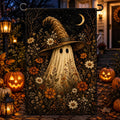Ghost Witch Halloween Garden Flag, Floral Spooky Yard Decor