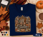 Harvest Queen Shirt, Girls Fall Queen Pumpkin Tee, Autumn Harvest Sweatshirt, Thanksgiving Shirt, Cozy Pumpkin Floral Crown Shirt women