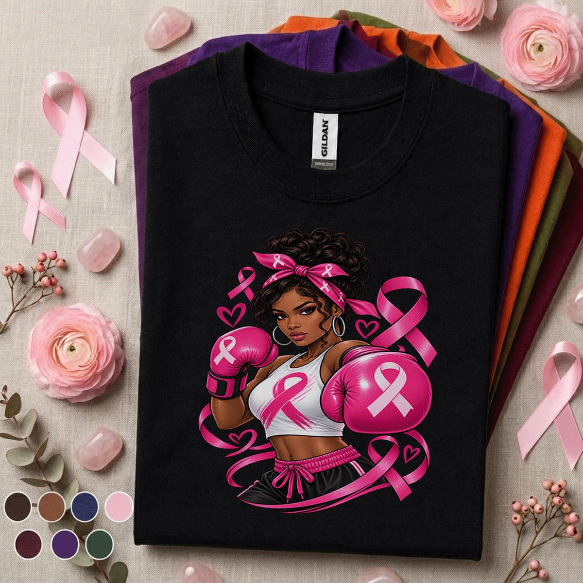 Breast Cancer Awareness Shirt, Pink Ribbon Fighter Tee, Boxing Gloves Support Shirt, Strong Woman October Awareness Survivor Gift Tee