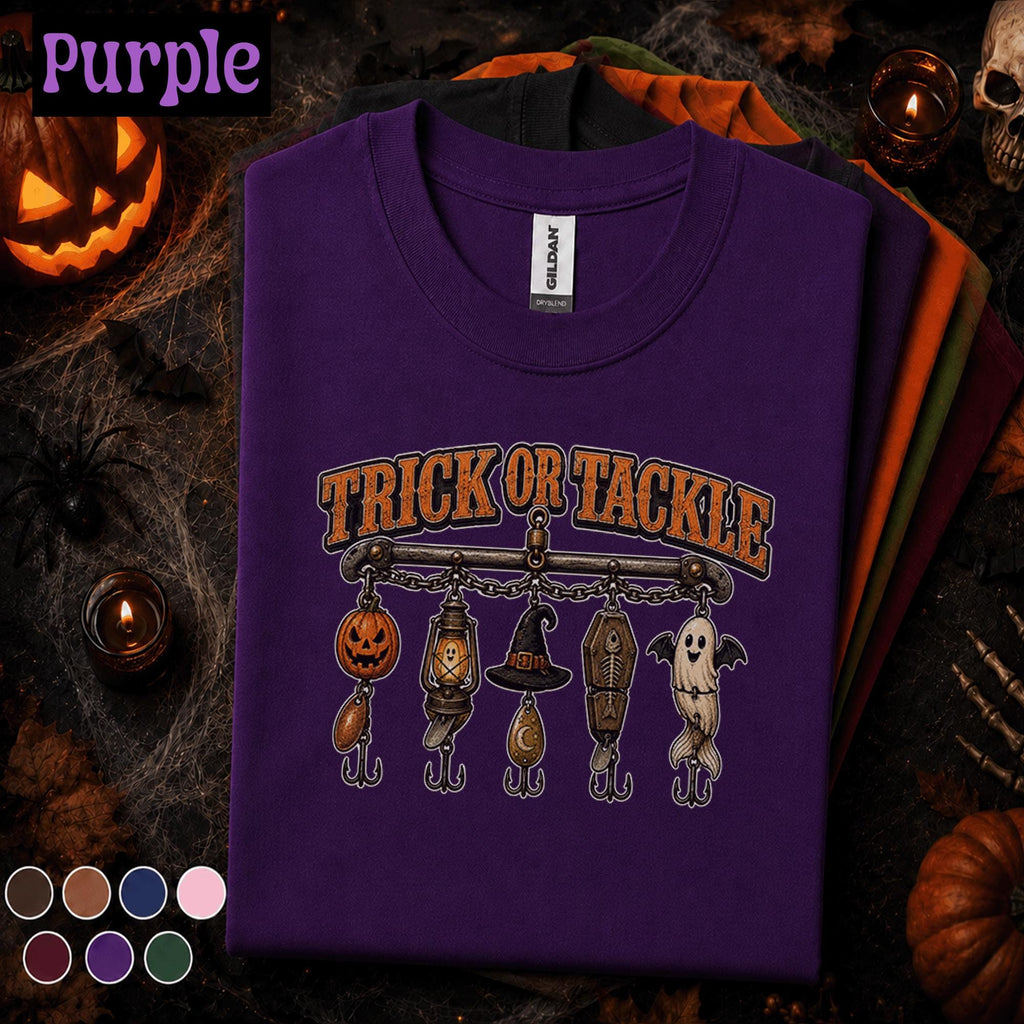 Trick or Tackle Halloween Fishing Shirt, Funny Fisherman Tee, Spooky Fishing Lure Shirt, Pumpkin Ghost Angler Gift, Fall Fishing Tee
