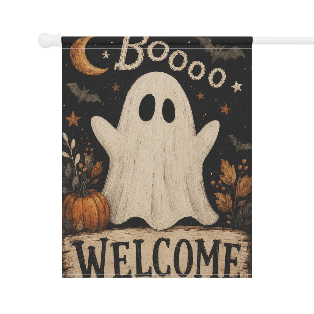 Ghost Halloween Garden Flag, Boo Welcome Yard Decor, Cute Spooky Pumpkin Bat Flag, Vintage Orange Black Autumn Outdoor Porch Decoration