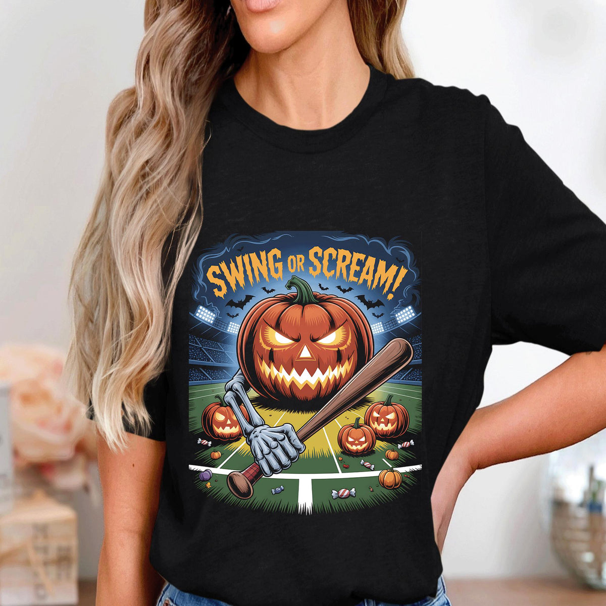 Swing Or Scream Halloween Baseball Shirt, Ghost Baseball Sweatshirt, Game Day Shirt, Baseball Shirt, Spooky Sports Fan Baseball Pumpkin Tee