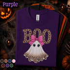 Boo Halloween Shirt, Cute Ghost Tee, Pink Bow Halloween Top, Leopard Print Ghost Shirt, Girly Spooky Season Tee, Fall Gift