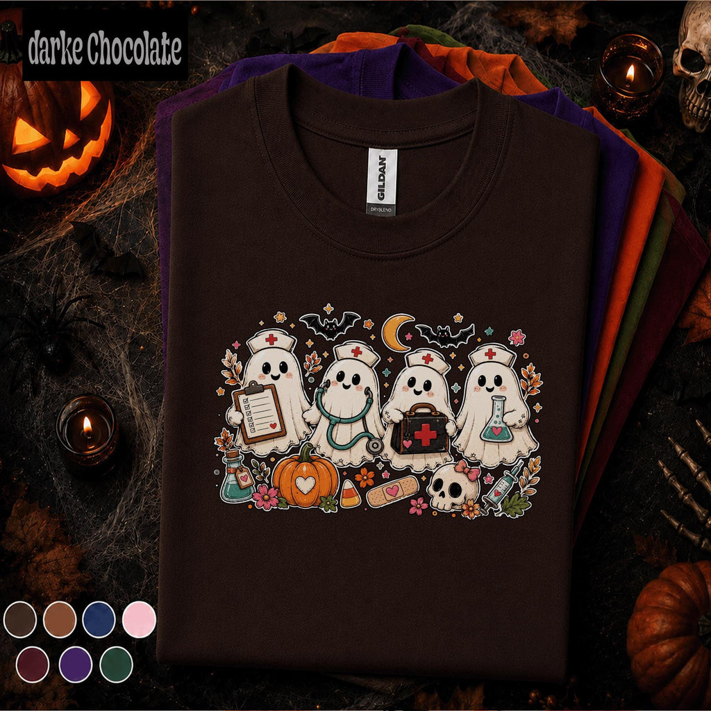 Cute Ghost Nurse Halloween Shirt, Spooky Nursing Tee, Medical Pumpkin Shirt, Healthcare Worker Halloween Gift, Nurse Squad Costume Tee