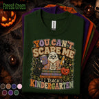 You Cant Scare Me I Teach Kindergarten Halloween Shirt, Funny Ghost Teacher Tee, Spooky Kindergarten Teacher Gift, Fall Classroom Tee