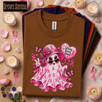 Breast Cancer Awareness Shirt, Pink Ribbon Ghost Tee, Strong Brave Loved Shirt, Cute Pink Out October Halloween Support Gift for Women