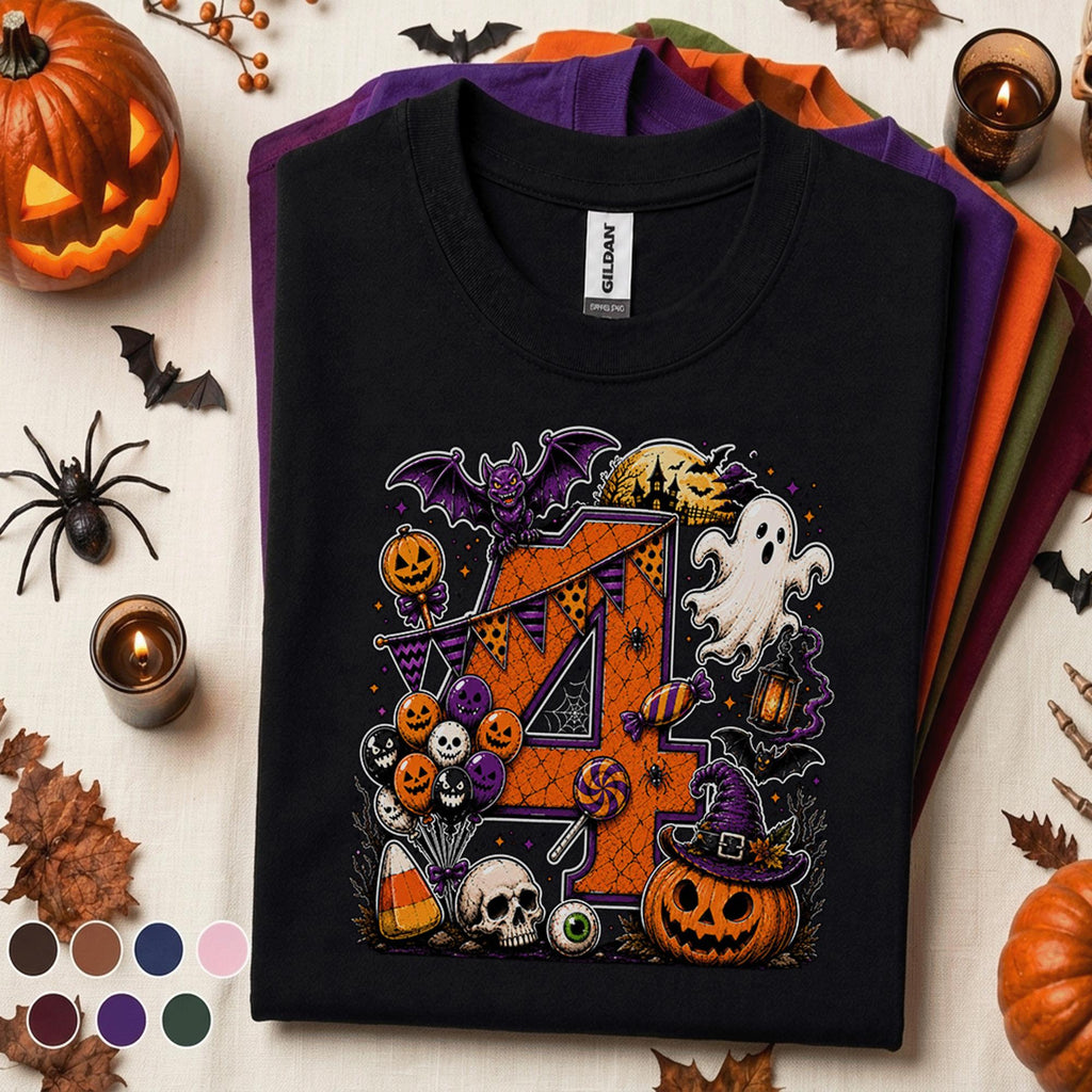 4th Birthday Halloween Shirt, Spooky Number 4 Tee